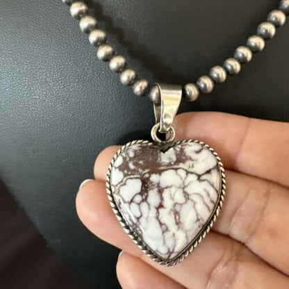 Navajo Wild Horse Heart Pendant Necklace | Sterling Silver | Authentic Native American Handmade | 16367