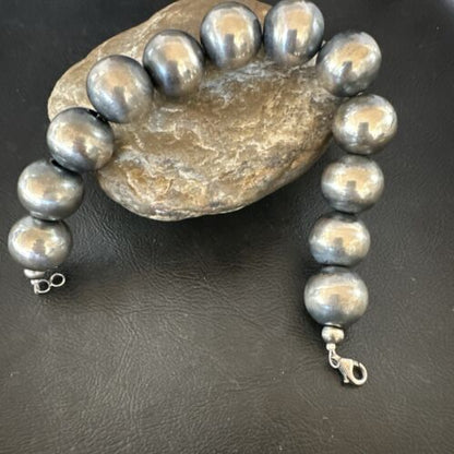 Navajo Pearl Round Beads Bracelet | 18mm | 9" | Sterling Silver | Authentic Native American Handmade | 17161
