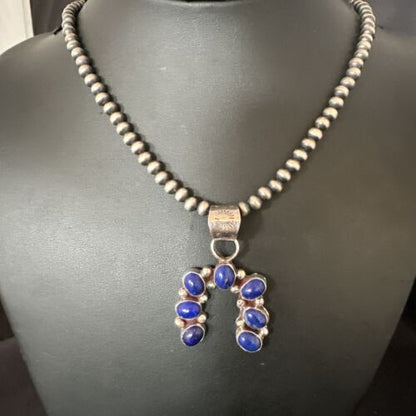Navajo Horseshoe Naja Blue Lapis Pendant Necklace | Sterling Silver | Authentic Native American Handmade | 15752