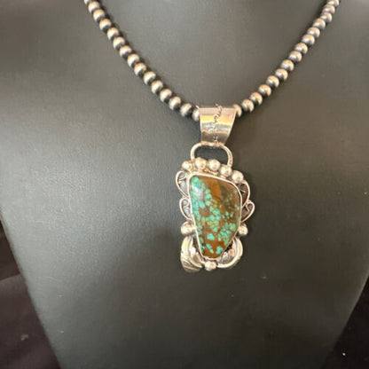 Navajo Blue Spiderweb Turquoise Pendant Necklace | Sterling Silver | Native American Handmade | 15098