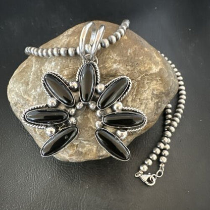 Men's Black Onyx Naja Pendant Necklace | Navajo Pearls | Sterling Silver | Authentic Native American Handmade | 17071