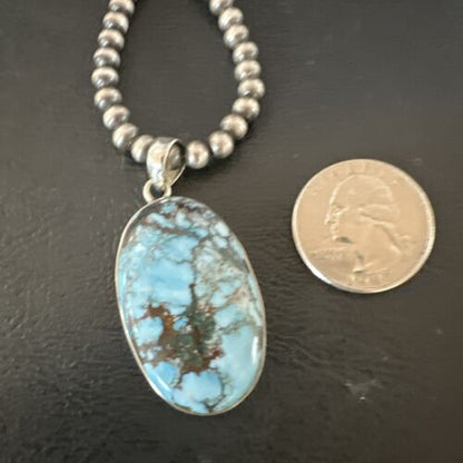 Navajo Blue Spiderweb Turquoise Pendant Necklace | Sterling Silver | Authentic Native American Handmade | 17022