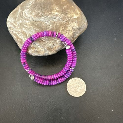 Navajo Purple Sugilite Bead Bracelet | 6mm | Stainless Steel Memory Wire | Authentic Native American Handmade | 17615