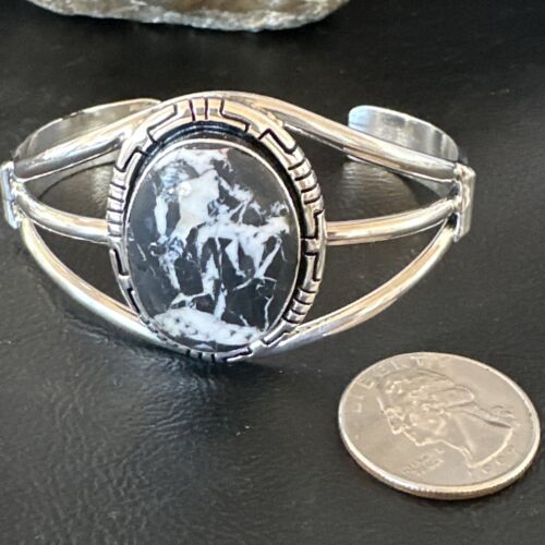 White Buffalo Turquoise Cuff Bracelet | Navajo Sterling Silver | Authentic Native American Handmade | 16250