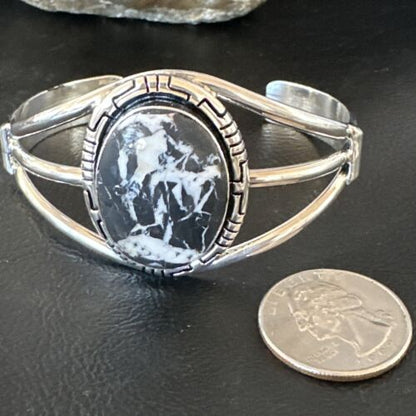 White Buffalo Turquoise Cuff Bracelet | Navajo Sterling Silver | Authentic Native American Handmade | 16250
