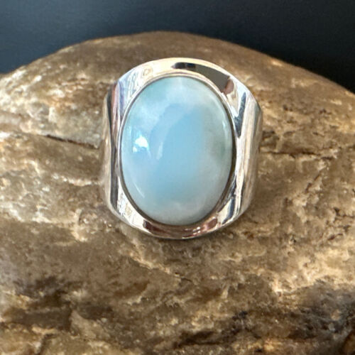 Navajo Blue Larimar Ring | Sterling Silver | Sz 9 | Authentic Native American Handmade | 16601