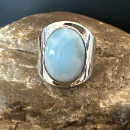 Navajo Blue Larimar Ring | Sterling Silver | Sz 9 | Authentic Native American Handmade | 16601