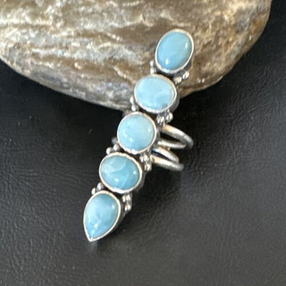 Navajo Blue Larimar Multi-Stone Ring | Authentic Native American Sterling Silver | Multi-Stone | Sz 8.5 | 15933