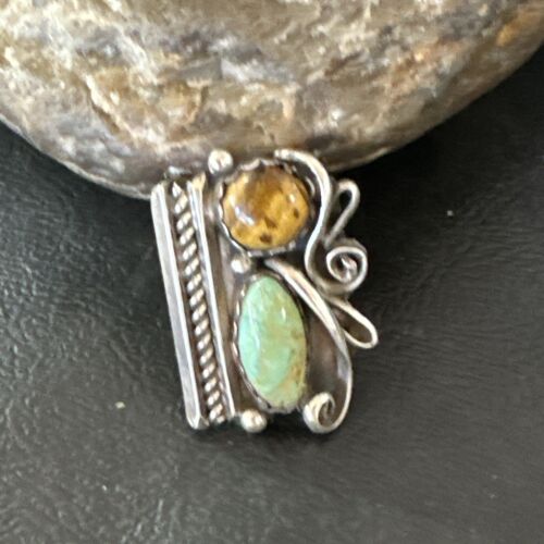 Navajo Turquoise Multi-Stone Adjustable Ring | Authentic Native American Sterling Silver | Sz 5 | 16891
