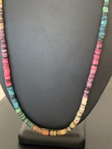 Navajo Multicolor Necklace | Sterling Silver | Natural Shell | 24" | Authentic Native American Handmade | 00801