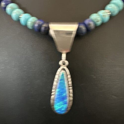 Navajo Blue Opal Turquoise Pendant Necklace | Sterling Silver | Authentic Native American Handmade | 16764