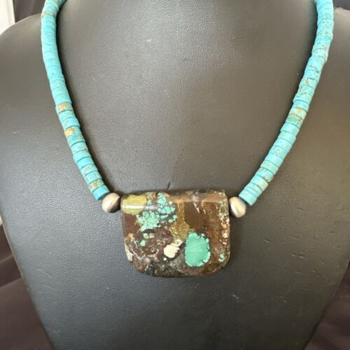 Navajo SpiderWeb Turquoise Heishi Pearls Necklace | Sterling Silver | 20" | Authentic Native American Handmade | 17035