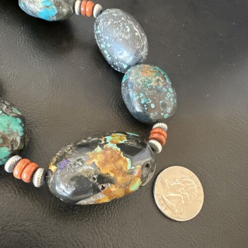 Men's Chunky Spiderweb Turquoise Necklace | Navajo Sterling Silver | Authentic Native American | 21" | 16236 Graduated