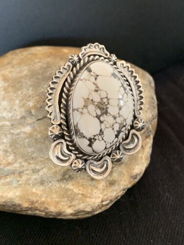 Native American Men's Navajo White Buffalo Turquoise Ring | Sterling Silver | Sz 10 | 233