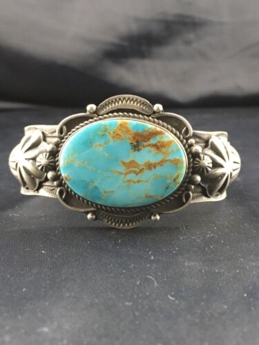 Navajo Kingman Turquoise Cuff Bracelet | Sterling Silver | Authentic Native American Handmade | 4538