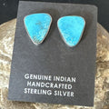 Navajo Blue Kingman Turquoise Post Stud Earrings | Sterling Silver | Authentic Native American Handmade | 17412