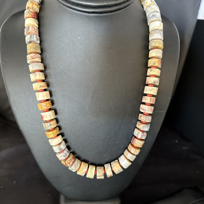 Southwestern Yellow Red Jasper Coral Necklace | 12mm Sterling Silver | Authentic Native American Handmade | 20" | 14433