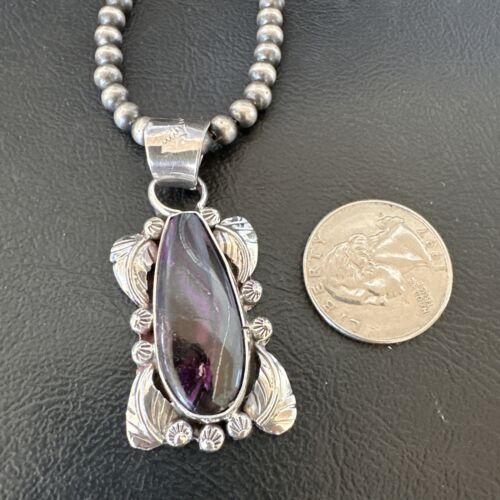 Navajo Pearls Purple Sugilite Pendant Necklace | Sterling Silver Beads | Authentic Native American Handmade | 16463