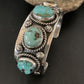 Navajo Blue Royston Turquoise 5 Stone Cuff Bracelet | Sterling Silver | Authentic Native American Handmade | 01383