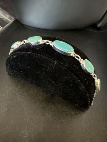 Navajo Blue Turquoise Link Bracelet | Sterling Silver | 8" | Authentic Native American Handmade | 15465