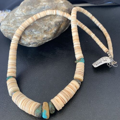 Authentic Navajo Sterling Silver & Turquoise Necklace | Native American Old Pawn Shell | 20" | 10683