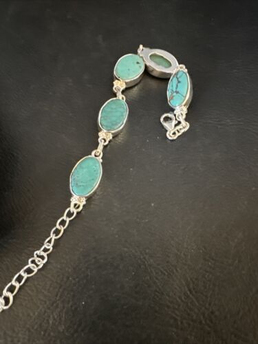 Navajo Blue Turquoise Link Bracelet | Sterling Silver | 8" | Authentic Native American Handmade | 15466