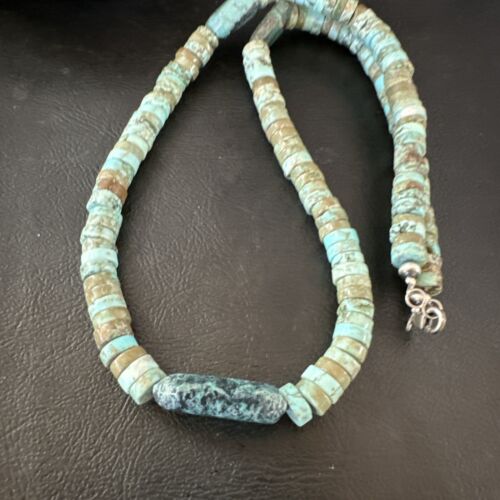 Navajo Turquoise Nugget Heishi Bead Necklace | Sterling Silver | Authentic Native American Handmade | 20" | 17144