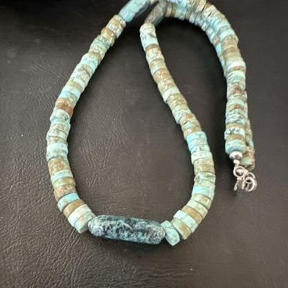 Navajo Turquoise Nugget Heishi Bead Necklace | Sterling Silver | Authentic Native American Handmade | 20" | 17144