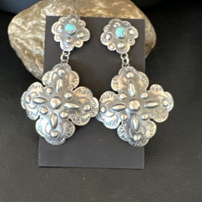 Navajo Stamped Sterling Silver Earrings Set | Handmade | 2.75" | Authentic Native American | 16342
