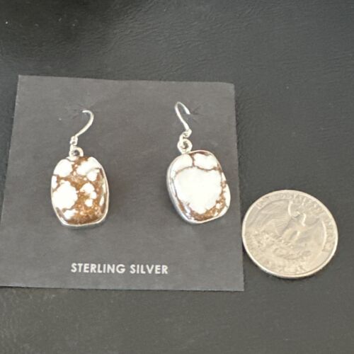 Navajo Wild Horse Turquoise Dangle Earrings | Sterling Silver | Authentic Native American Handmade | 15747