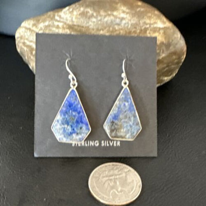 Blue Denim Lapis Dangle Earrings | Sterling Silver | 1" | 15805 - Masha USA