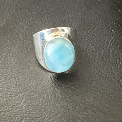 Womens Blue Larimar Navajo Sterling Silver Ring Size 7.5 17666