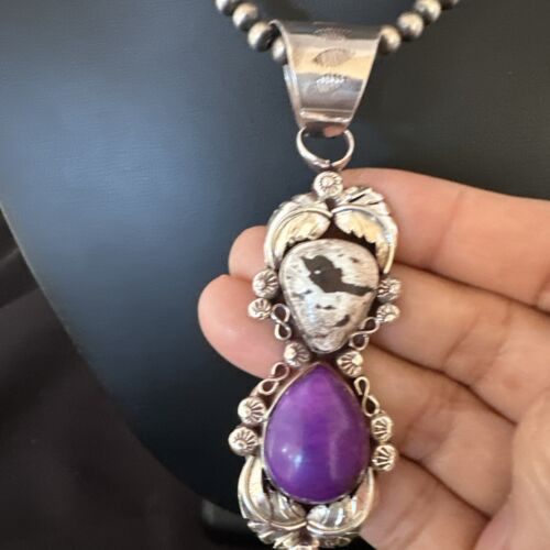 Navajo Pearls Pendant | Sterling Silver | White Buffalo Turquoise & Sugilite | Multi-Stone | 16872
