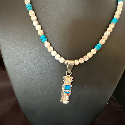 Wild Horse Blue Turquoise Pendant | Navajo Pearls | Sterling Silver Necklace 21" | Native American | 15667