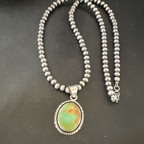 Navajo Green Gaspeite Pendant Necklace | Sterling Silver | Authentic Native American Handmade | 16363
