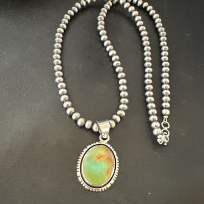 Navajo Green Gaspeite Pendant Necklace | Sterling Silver | Authentic Native American Handmade | 16363
