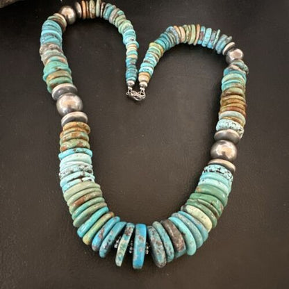 Navajo Blue Green Turquoise Necklace | Sterling Silver | Authentic Native American | 21" | 16959
