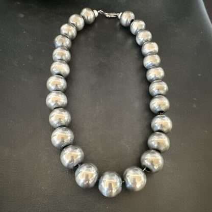 Navajo Pearls Necklace | XL Round 18mm Sterling Silver | 17" Single Strand | Authentic Native American Handmade | 17158