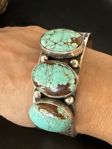 Native American Men's Navajo Blue #8 Turquoise Cuff Bracelet | Sterling Silver | 14993