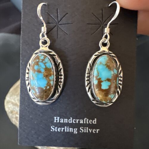 Navajo Blue Red Skin Turquoise Dangle Earrings | Sterling Silver | Authentic Native American Handmade | 16508