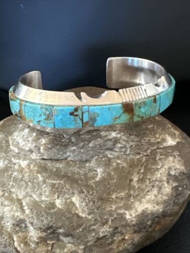 Navajo Blue Turquoise #8 Cuff Bracelet | Sterling Silver | Authentic Native American Handmade | 16899