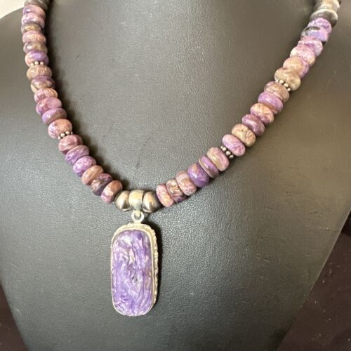 Navajo Purple Charoite Pendant with Pearls | Sterling Silver Necklace | Authentic Native American Handmade | 16338