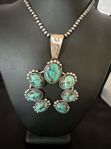 Navajo Spiderweb Turquoise Naja Pendant | Sterling Silver | Authentic Native American Handmade | 16807