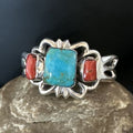 Kingman Turquoise Coral Cuff Bracelet | Navajo Tufa Cast | Sterling Silver | Authentic Native American Handmade | 16779