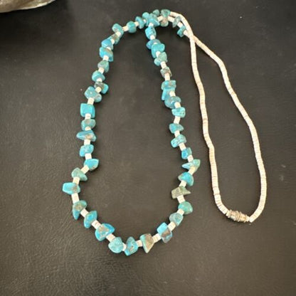 Navajo Kingman Turquoise Shell Necklace | Sterling Silver | 28" | Authentic Native American Handmade | 17401