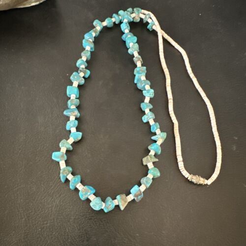 Navajo Kingman Turquoise Shell Necklace | Sterling Silver | 28" | Authentic Native American Handmade | 17401