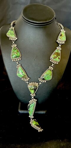 Navajo Green Spiderweb Turquoise Necklace | Men's Lariat | 30" | Authentic Native American Handmade | 17435