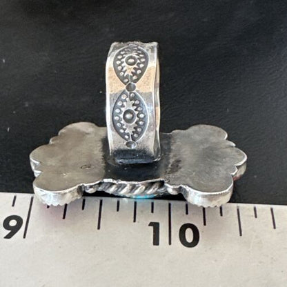 Navajo Turquoise & Spiny Oyster Cluster Ring | Authentic Native American Sterling Silver | Multi-Stone | Sz 8 | 16330