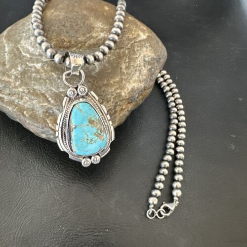 Navajo Pearls Turquoise Necklace with Royston Pendant | Sterling Silver | Authentic Native American Handmade | 17128