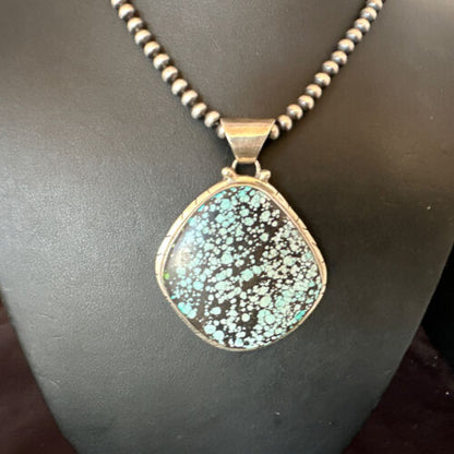Men's Navajo Blue Spiderweb Turquoise Pendant Necklace | Sterling Silver | Authentic Native American Handmade | 16233